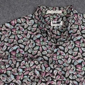 Wilke Rodriguez Vintage Large Rayon Peacock Feather Print Button Up Shirt